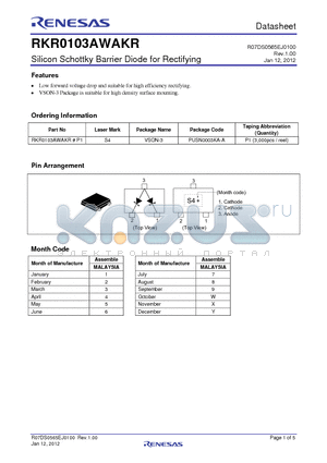 RKR0103AWAKR datasheet - Silicon Schottky Barrier Diode for Rectifying