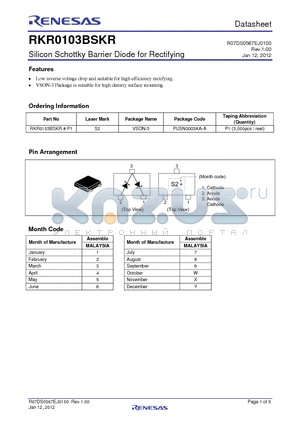 RKR0103BSKR datasheet - Silicon Schottky Barrier Diode for Rectifying