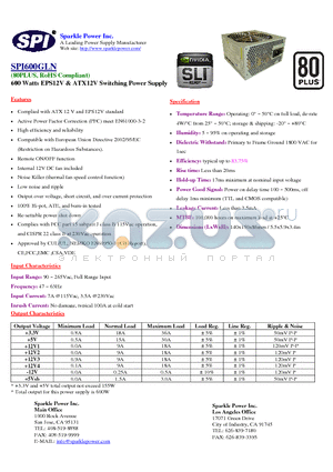 SPI600GLN datasheet - 600 Watts EPS12V & ATX12V Switching Power Supply