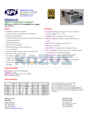 SPI550ACAG datasheet - 550 Watts ATX12V 2.3 Switching Power Supply Meet 2010 ErP