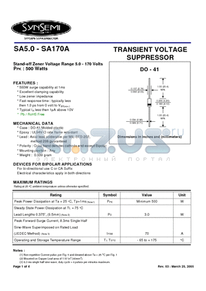 SA70 datasheet - TRANSIENT VOLTAGE SUPPRESSOR