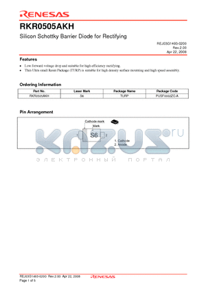 RKR0505AKH_08 datasheet - Silicon Schottky Barrier Diode for Rectifying