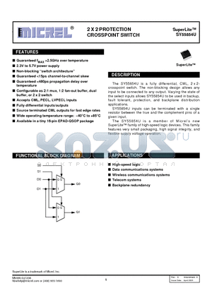 SY55854UYI datasheet - 2 X 2 PROTECTION CROSSPOINT SWITCH