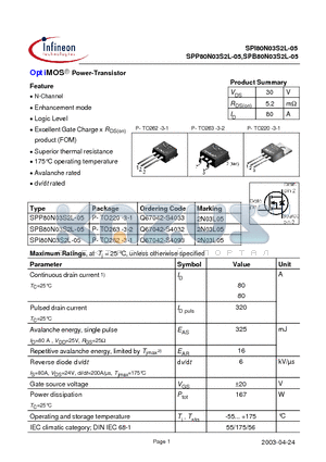 SPI80N03S2L-05 datasheet - OptiMOS Power-Transistor