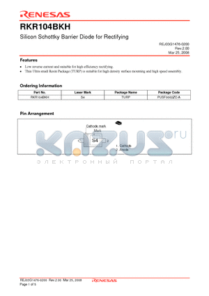 RKR104BKH datasheet - Silicon Schottky Barrier Diode for Rectifying