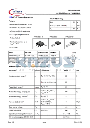 SPI80N06S-08 datasheet - SIPMOS^ Power-Transistor