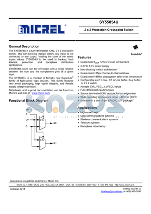 SY55854UYY datasheet - 2 x 2 Protection Crosspoint Switch