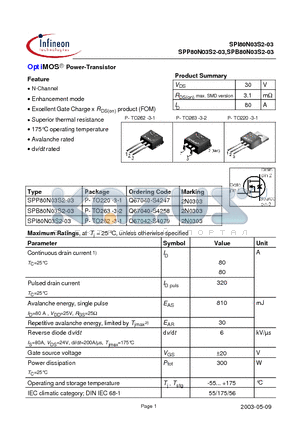 SPI80N03S2-03 datasheet - OptiMOS Power-Transistor
