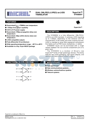 SY55855VKGTR datasheet - DUAL CML/PECL/LVPECL-to-LVDS TRANSLATOR