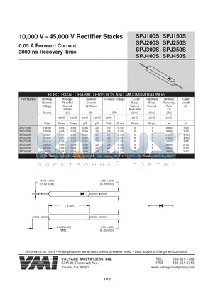 SPJ200S datasheet - 10,000 V - 45,000 V Rectifier Stacks 0.05 A Forward Current 3000 ns Recovery Time