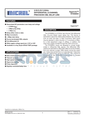 SY55856U datasheet - 2.5V/3.3V 2.5GHz DIFFERENTIAL 2-CHANNEL PRECISION CML DELAY LINE