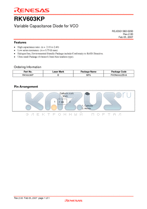 RKV603KP datasheet - Variable Capacitance Diode for VCO