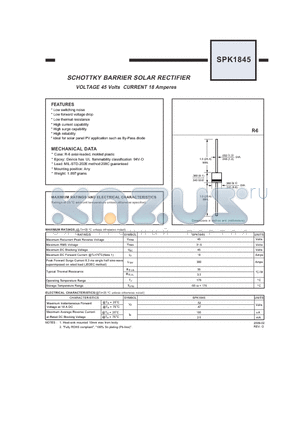 SPK1845 datasheet - SCHOTTKY BARRIER SOLAR RECTIFIER VOLTAGE 45 Volts CURRENT 18 Amperes