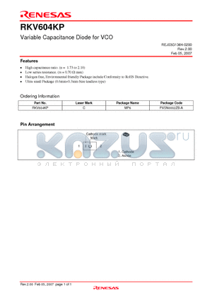 RKV604KP datasheet - Variable Capacitance Diode for VCO