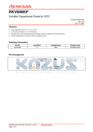 RKV608KP datasheet - Variable Capacitance Diode for VCO