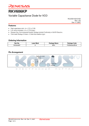RKV606KP datasheet - Variable Capacitance Diode for VCO