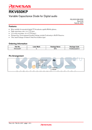 RKV650KP datasheet - Variable Capacitance Diode for Digital audio