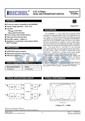 SY55859L datasheet - 3.3V, 2.7Gbps DUAL 2X2 CROSSPOINT SWITCH