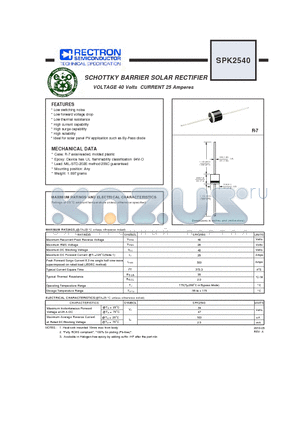 SPK2540 datasheet - SCHOTTKY BARRIER SOLAR RECTIFIER VOLTAGE 40 Volts CURRENT 25 Amperes