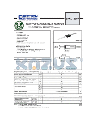 SPKC1230F datasheet - SCHOTTKY BARRIER SOLAR RECTIFIER VOLTAGE 30 Volts CURRENT 12 Amperes