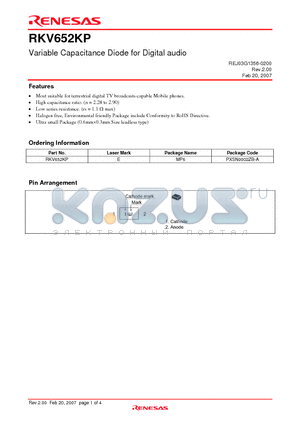 RKV652KP datasheet - Variable Capacitance Diode for Digital audio