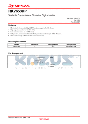 RKV653KP datasheet - Variable Capacitance Diode for Digital audio