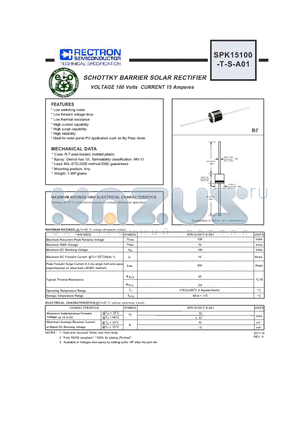 SPK15100-T-S-A01 datasheet - SCHOTTKY BARRIER SOLAR RECTIFIER VOLTAGE 100 Volts CURRENT 15 Amperes