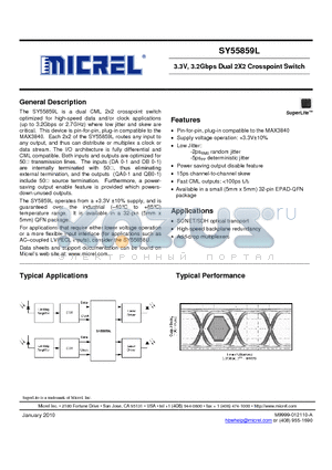 SY55859LMGTR datasheet - 3.3V, 3.2Gbps Dual 2X2 Crosspoint Switch