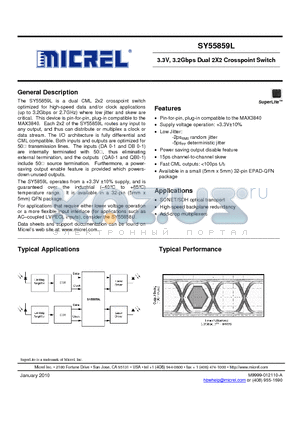 SY55859LMI datasheet - 3.3V, 3.2Gbps Dual 2X2 Crosspoint Switch