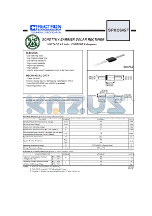 SPKC845F datasheet - SCHOTTKY BARRIER SOLAR RECTIFIER VOLTAGE 45 Volts CURRENT 8 Amperes