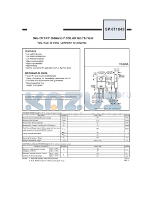 SPKT1845 datasheet - SCHOTTKY BARRIER SOLAR RECTIFIER VOLTAGE 45 Volts CURRENT 18 Amperes