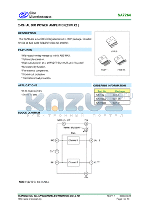 SA7264 datasheet - 2CH AUDIO POWER AMPLIFIER(25W X2 )