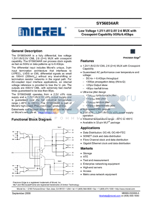 SY56034AR datasheet - Low Voltage 1.2V/1.8V/2.5V 2:6 MUX with Crosspoint Capability 5GHz/6.4Gbps