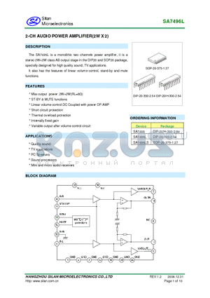 SA7496L datasheet - 2CH AUDIO POWER AMPLIFIER(2W X 2)