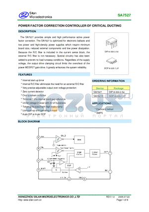 SA7527 datasheet - POWER FACTOR CORRECTION CONTROLLER OF CRITICAL DUCTING