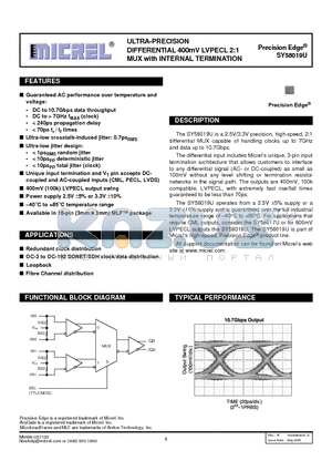 SY58017U datasheet - ULTRA-PRECISION DIFFERENTIAL 400mV LVPECL 2:1 MUX with INTERNAL TERMINATION