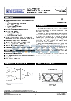 SY58017U datasheet - ULTRA-PRECISION DIFFERENTIAL CML 2:1 MUX with INTERNAL I/O TERMINATION