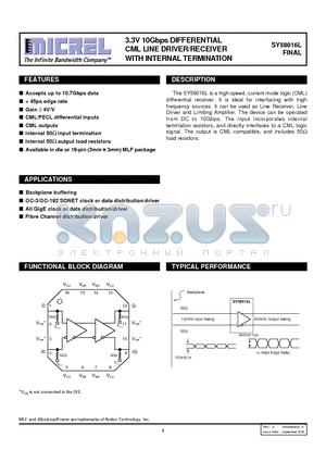 SY58016LXC datasheet - 3.3V 10Gbps DIFFERENTIAL CML LINE DRIVER/RECEIVER WITH INTERNAL TERMINATION