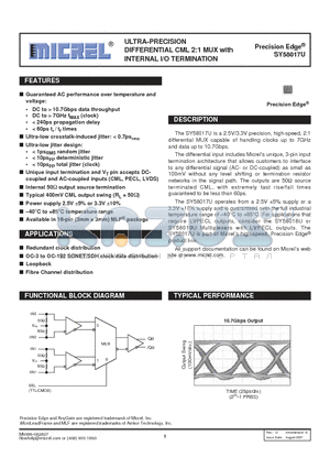 SY58017UMITR datasheet - ULTRA-PRECISION DIFFERENTIAL CML 2:1 MUX with INTERNAL I/O TERMINATION