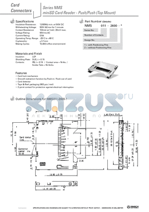 NMS011-2600-2 datasheet - miniSD Card Reader - Push/Push (Top Mount)
