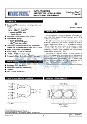 SY58018UMITR datasheet - ULTRA-PRECISION DIFFERENTIAL LVPECL 2:1 MUX with INTERNAL TERMINATION