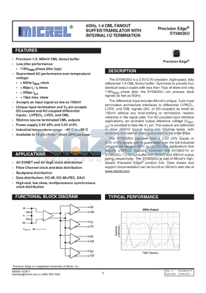 SY58020U datasheet - 6GHz, 1:4 CML FANOUT BUFFER/TRANSLATOR WITH INTERNAL I/O TERMINATION