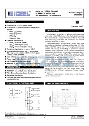 SY58021U datasheet - 4GHz, 1:4 LVPECL FANOUT BUFFER/ TRANSLATOR WITH INTERNAL TERMINATION