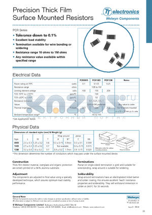 PCR0805 datasheet - Precision Thick Film Surface Mounted Resistors