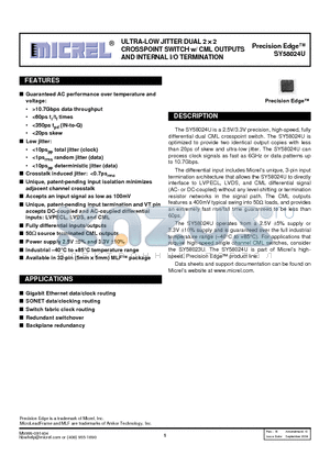 SY58024U datasheet - CROSSPOINT SWITCH CML OUTPUTS AND INTERNAL I/O TERMINATION