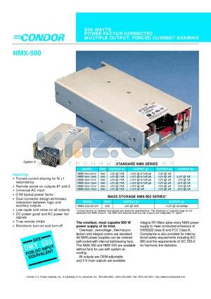 NMX-500 datasheet - 500 WATTS POWER FACTOR CORRECTED MULTIPLE OUTPUT, FORCED CURRENT SHARING