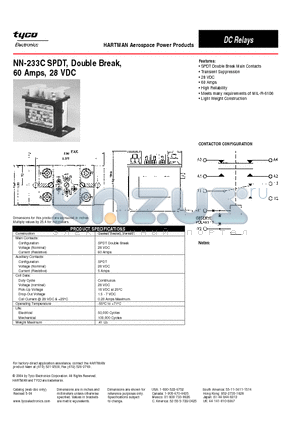 NN-233C datasheet - SPDT Double Break Main Contacts