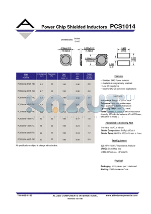 PCS1014-330T-RC datasheet - Power Chip Shielded Inductors