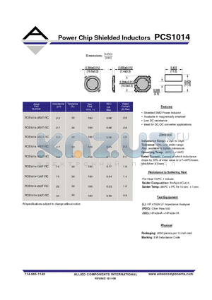 PCS1014-150T-RC datasheet - Power Chip Shielded Inductors