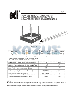 PP40 datasheet - SINGLE - PHASE FULL WAVE BRIDGE 6.0 AMPERES HEAT SINK MOUNTING 3.0 AMPERES FOR P.C BOARD MOUNTING